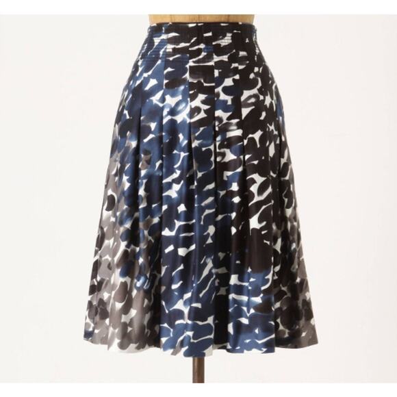 Anthropologie Maeve Sumukhwa Pleated Skirt Watercolor A Line Blue Gray 10 - Picture 1 of 7